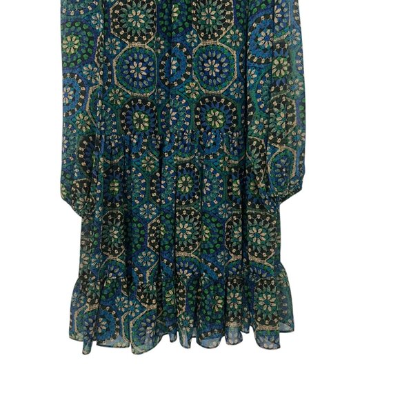 Julian Taylor Womens 14 Long Slee-Mock Neck Medallion Print Chiffon A Line Dress - Picture 14 of 16